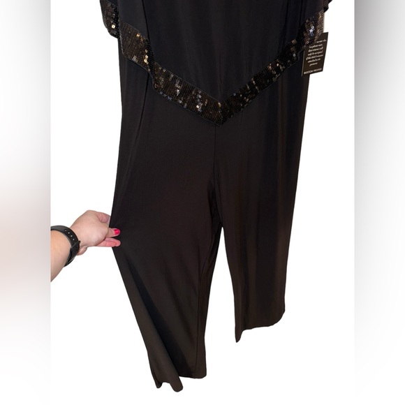 Women’s Boston Proper Black Jumpsuit With Attached Cape/Flutter Top With Sequins - Picture 5 of 14